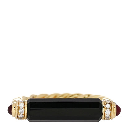 David Yurman 18K Yellow Gold Diamond Black Onyx Ruby Lexington Barrel Ring 54 7 1 of 5