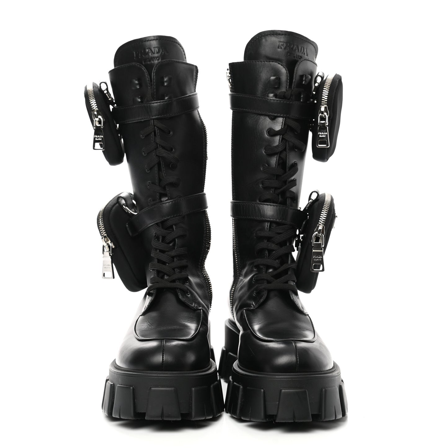 Vitello Lux Nylon Metal Triangle Logo Monolith Pouch Pocket 55mm Tall Combat Boots 41 Black
