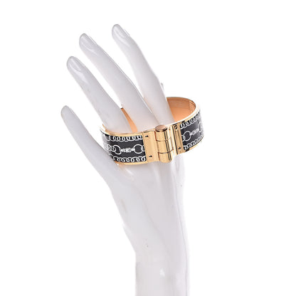Hermes Enamel Printed Wide Balades Equestres Positif Negatif Hinged Bracelet M Black 2 of 6