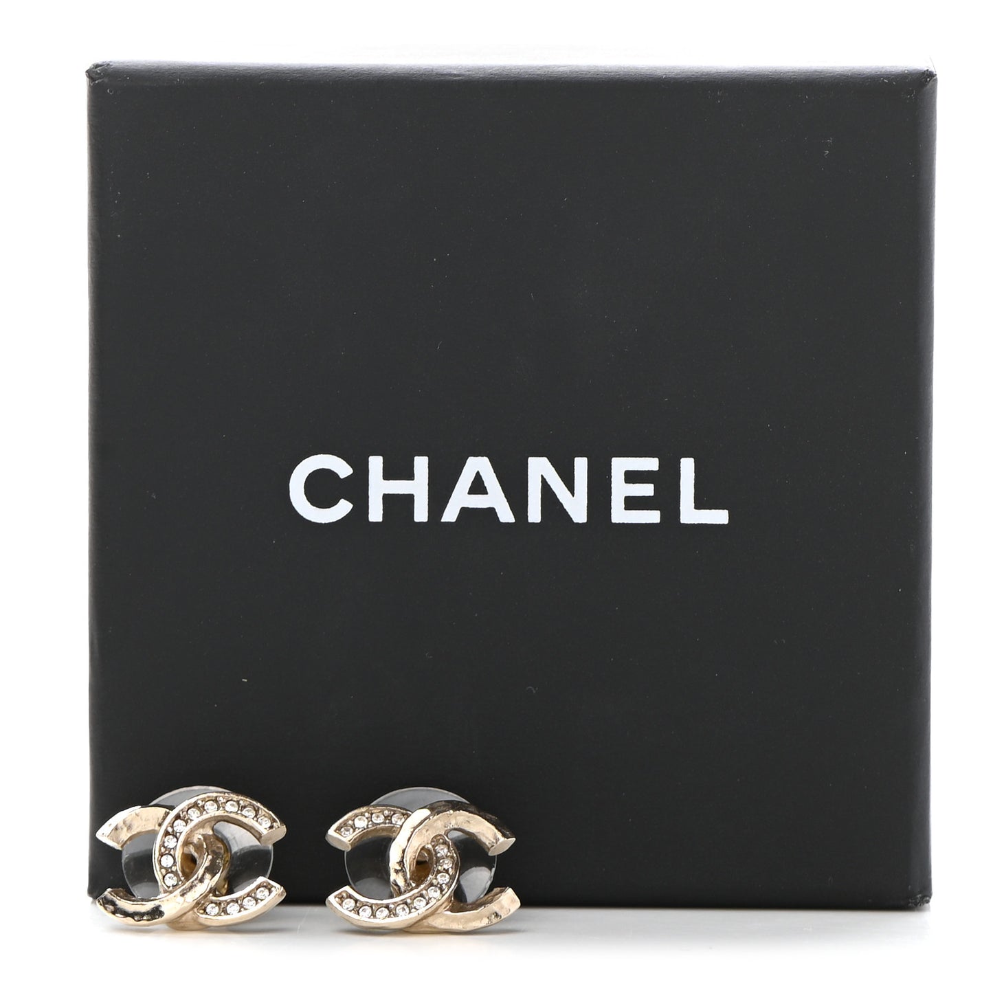 Textured Metal Crystal CC Earrings Gold