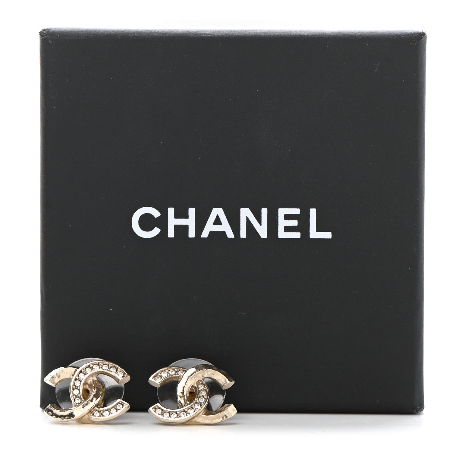 Chanel Textured Metal Crystal CC Earrings Gold 5 of 5