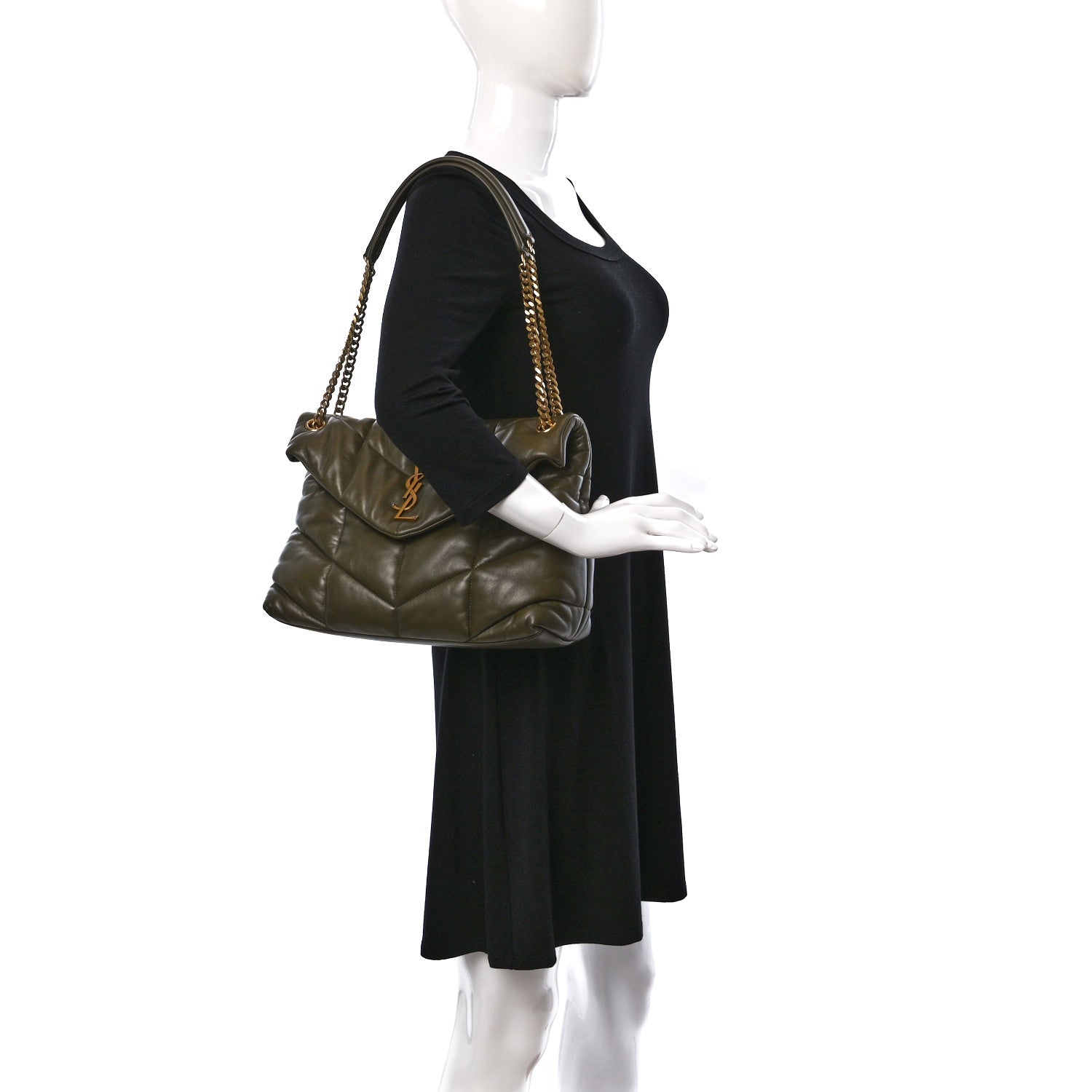 Saint Laurent Lambskin Quilted Medium Loulou Puffer Monogram Chain Satchel Seaweed 2 of 9