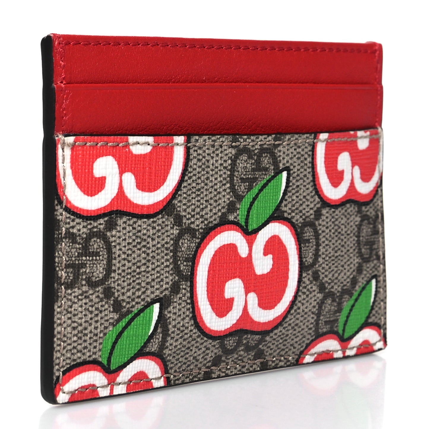 GG Supreme Monogram Apple Card Holder Beige Multicolor Lobster Red