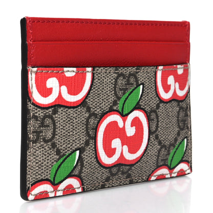 Gucci GG Supreme Monogram Apple Card Holder Beige Multicolor Lobster Red 3 of 8