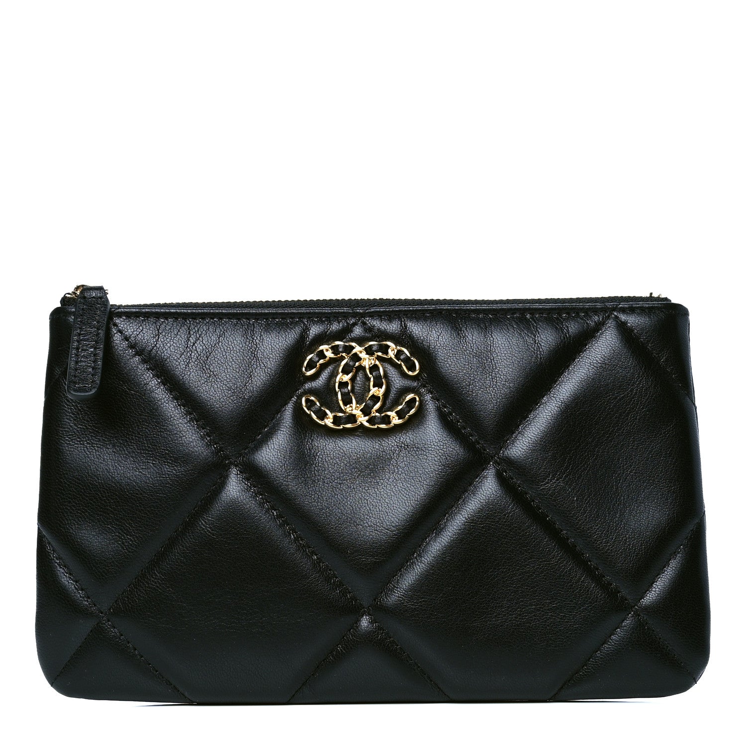 Chanel Shiny Goatskin Quilted Small Chanel 19 Pouch Black 1 of 4