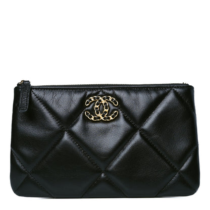 Chanel Shiny Goatskin Quilted Small Chanel 19 Pouch Black 1 of 4