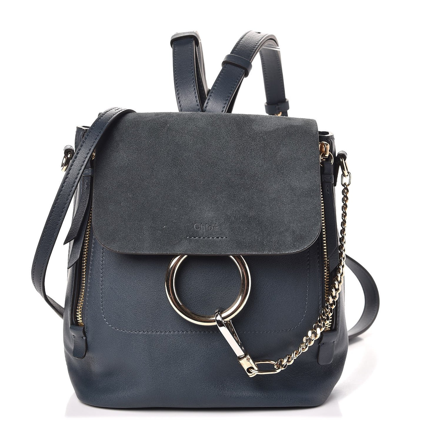 Suede Calfskin Small Faye Backpack Silver Blue
