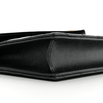 Saint Laurent Grain De Poudre Matelasse Chevron Monogram Envelope Chain Wallet Black 9 of 13