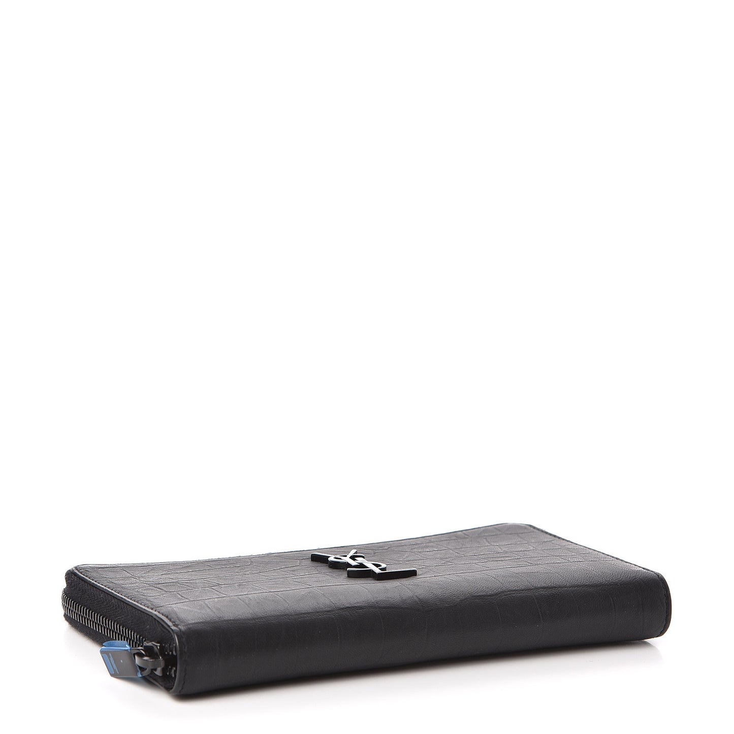 Crocodile Embossed Sheepskin Mens Zip Around Continental Wallet Black