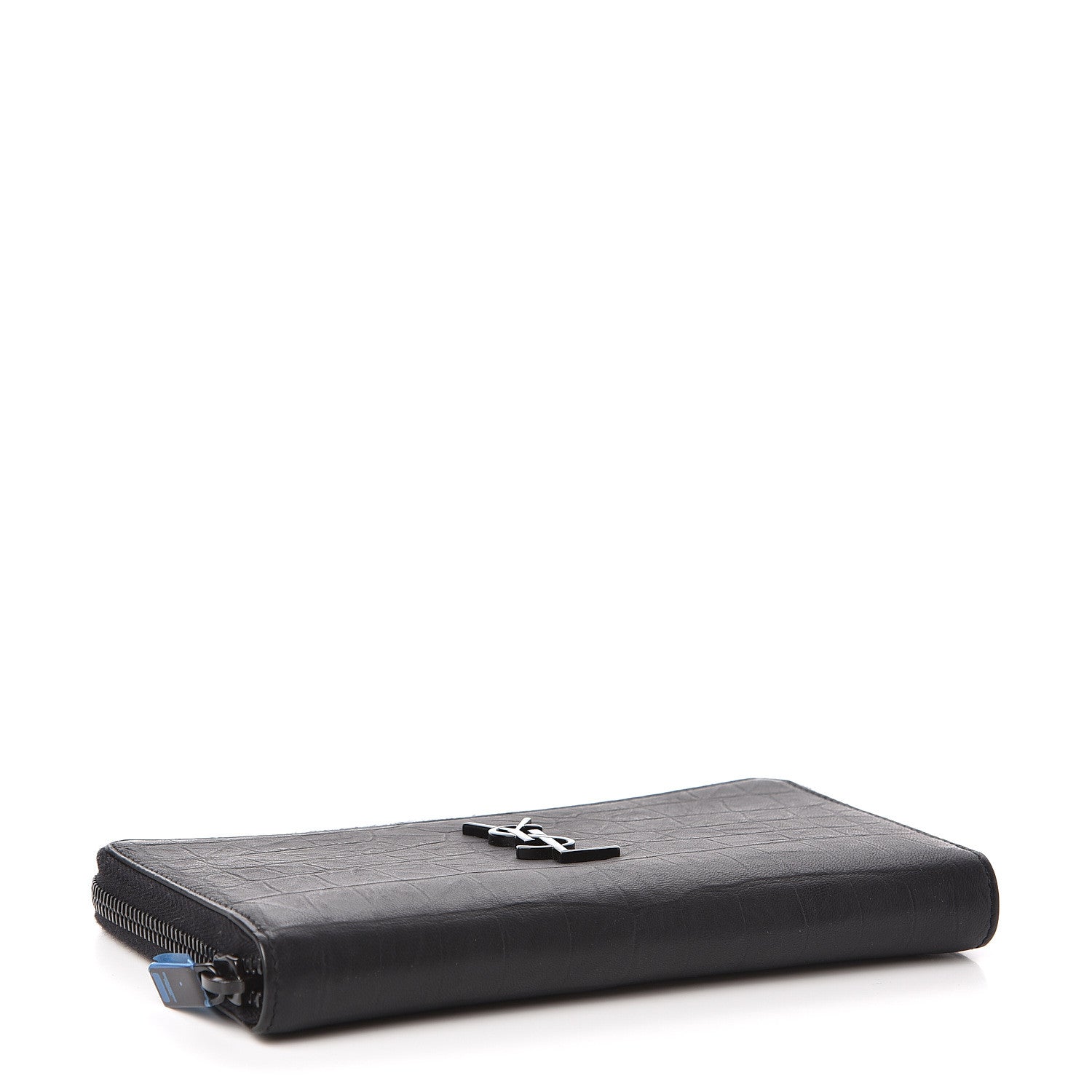 Saint Laurent Crocodile Embossed Sheepskin Mens Zip Around Continental Wallet Black 4 of 7