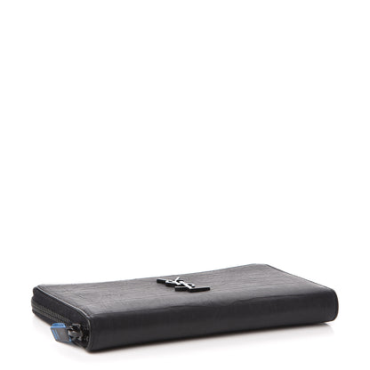 Saint Laurent Crocodile Embossed Sheepskin Mens Zip Around Continental Wallet Black 4 of 7