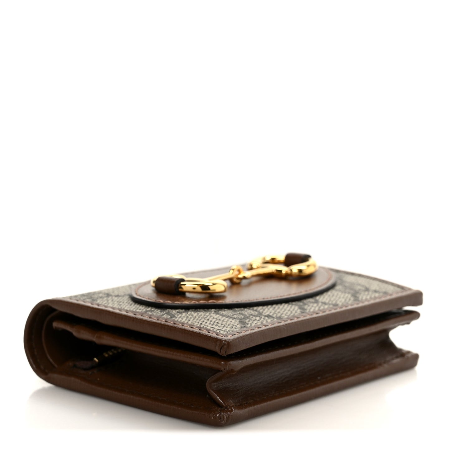 GG Supreme Monogram Horsebit 1955 Card Case Wallet Beige Ebony Brown Sugar