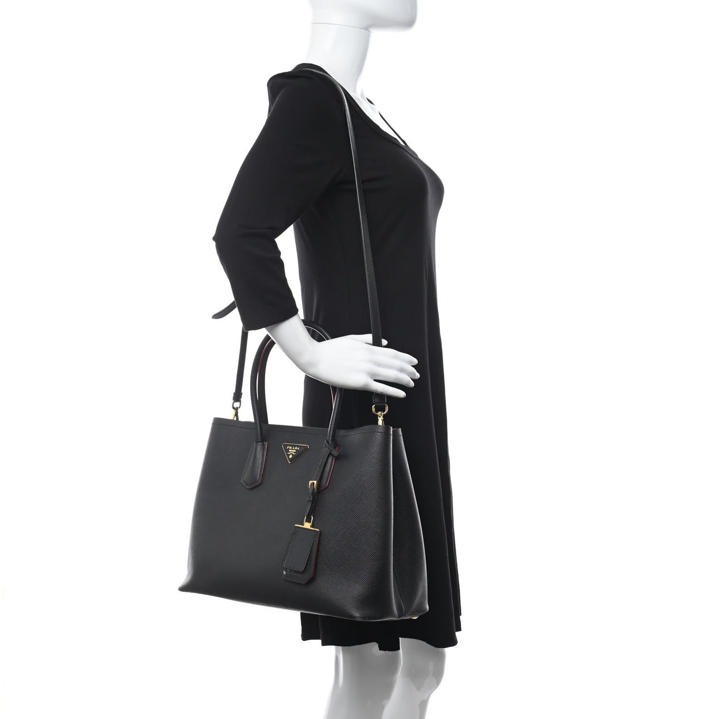 Saffiano Cuir Medium Double Bag Black Fuoco