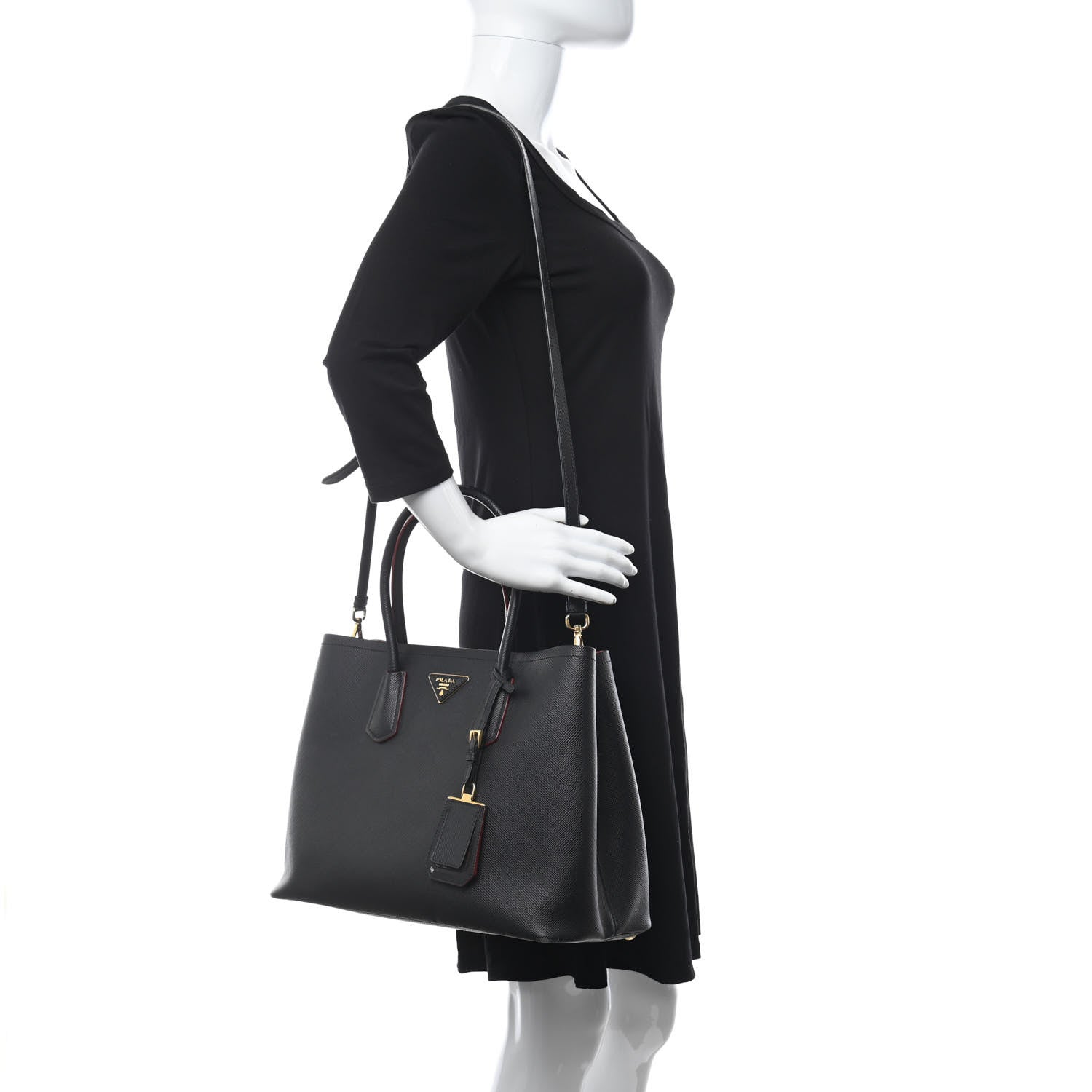 Prada Saffiano Cuir Medium Double Bag Black Fuoco 2 of 15