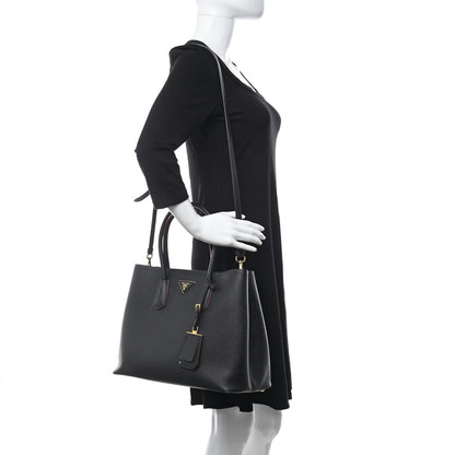 Prada Saffiano Cuir Medium Double Bag Black Fuoco 2 of 15
