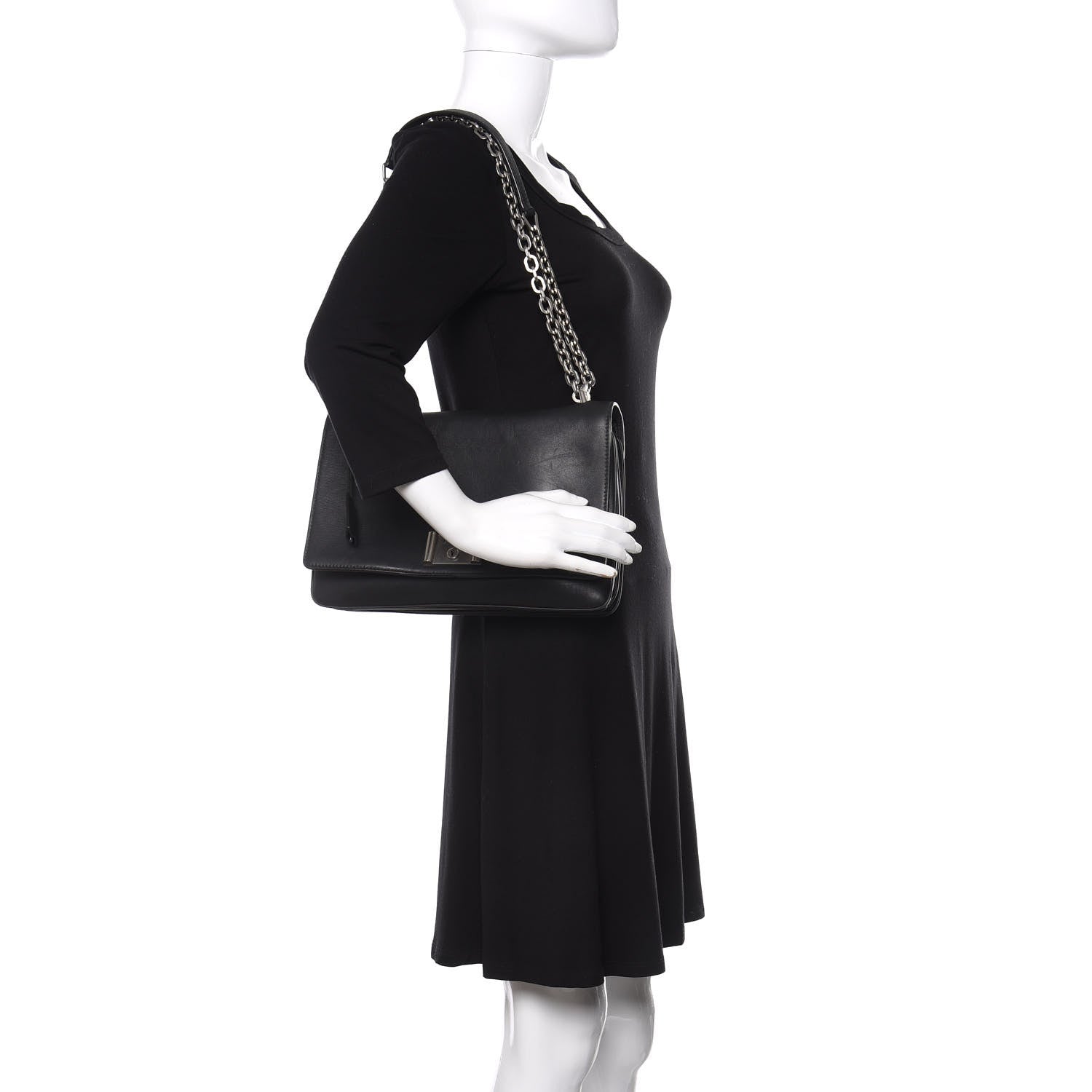 Prada Soft Calf Chain Shoulder Bag Black 2 of 23