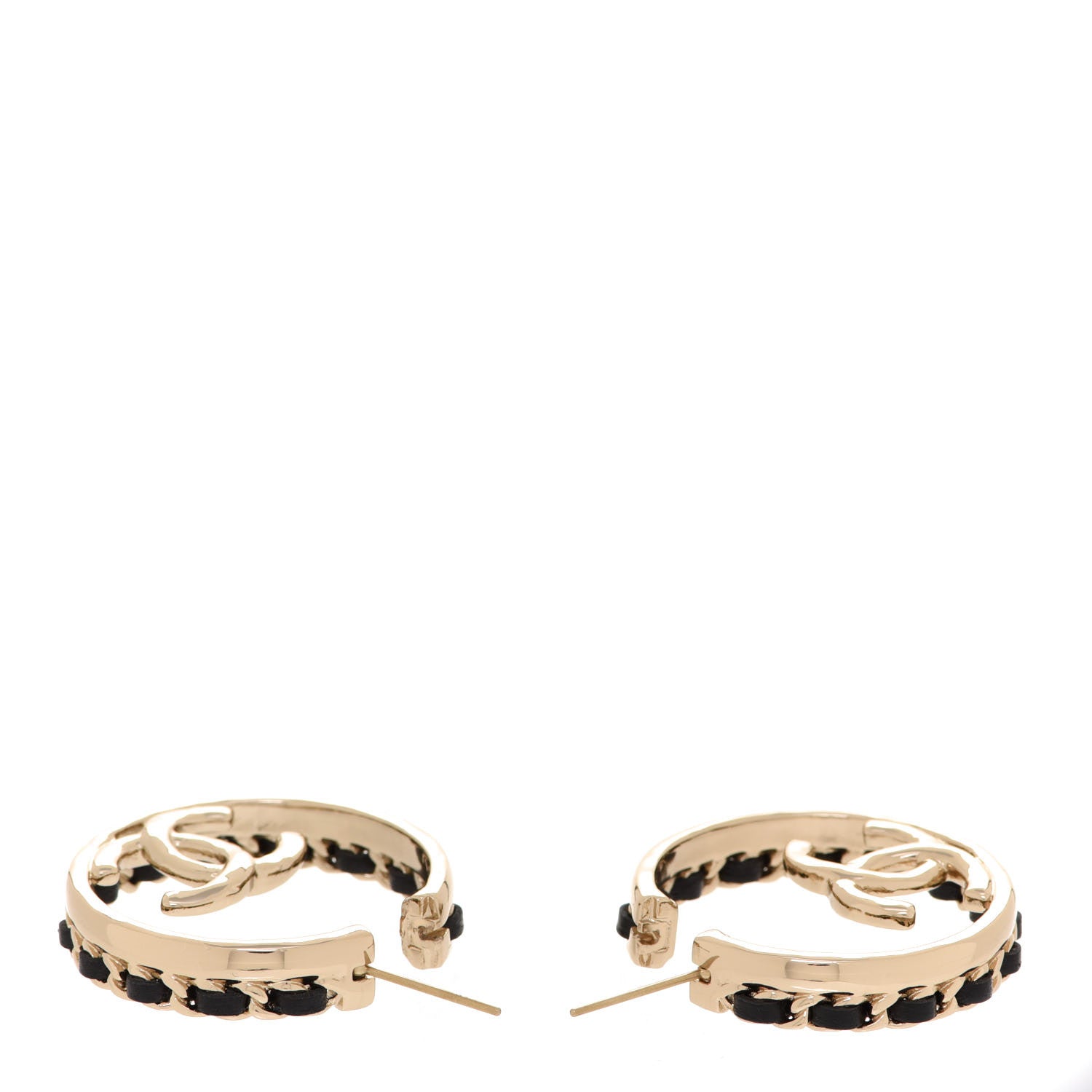 Chanel Lambskin CC Chain Hoop Earrings Black Gold 3 of 5