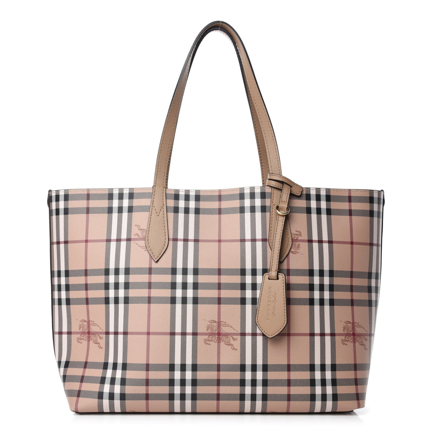 Grainy Calfskin Haymarket Check Medium Reversible Tote Camel