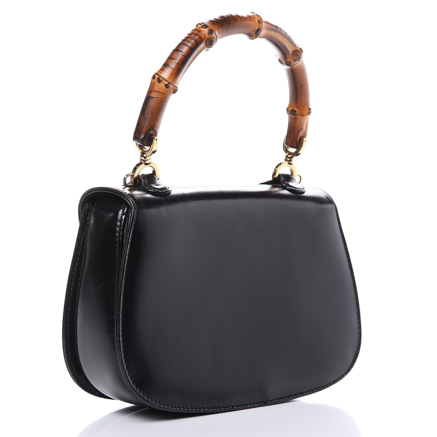 Calfskin Bamboo Top Handle Bag Black