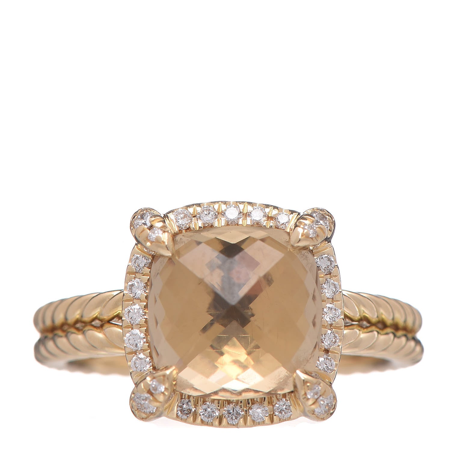 David Yurman 18K Yellow Gold Diamond Champagne Citrine 12mm Chatelaine Pave Bezel Ring 54 7 2 of 10