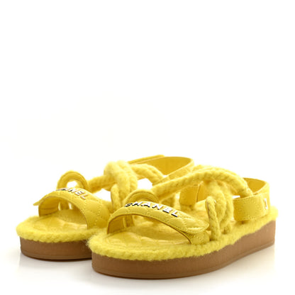 Chanel Cord Lambskin Quilted Logo Sandals 37 Yellow 3 of 8