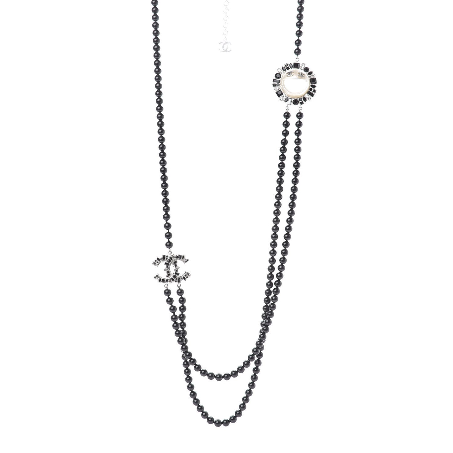 Bead Crystal Multi Strand CC Smiley Emoji Necklace Silver Black