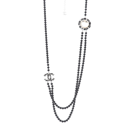 Chanel Bead Crystal Multi Strand CC Smiley Emoji Necklace Silver Black 1 of 6