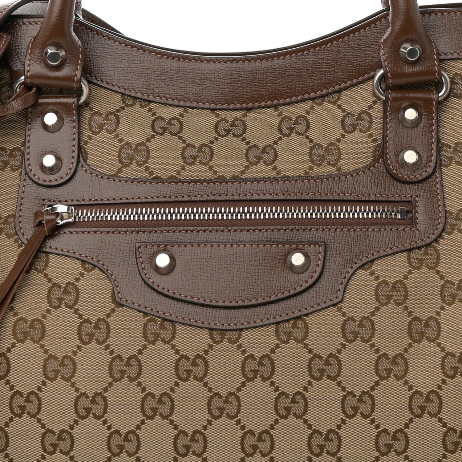 Balenciaga X GUCCI GG Monogram Azalea Calfskin Neo Classic Silver Hardware Medium City Beige Ebony Brown Sugar 9 of 12