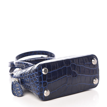 Balenciaga Shiny Calfskin Logo Crocodile Embossed XXS Ville Top Handle Bag Navy White 4 of 11