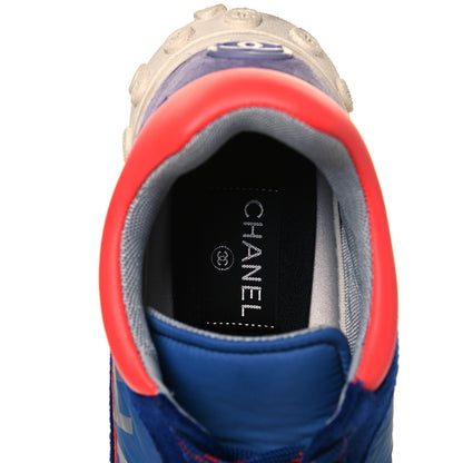 Chanel Wool Nylon Lambskin Suede Calfskin Womens Logo Sneakers 39 Blue Coral 7 of 9