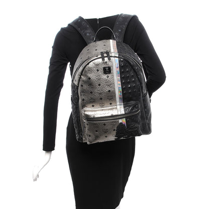 MCM Metallic Visetos Calfskin Medium Studded Munich Lion Stark Backpack Silver Black 2 of 28