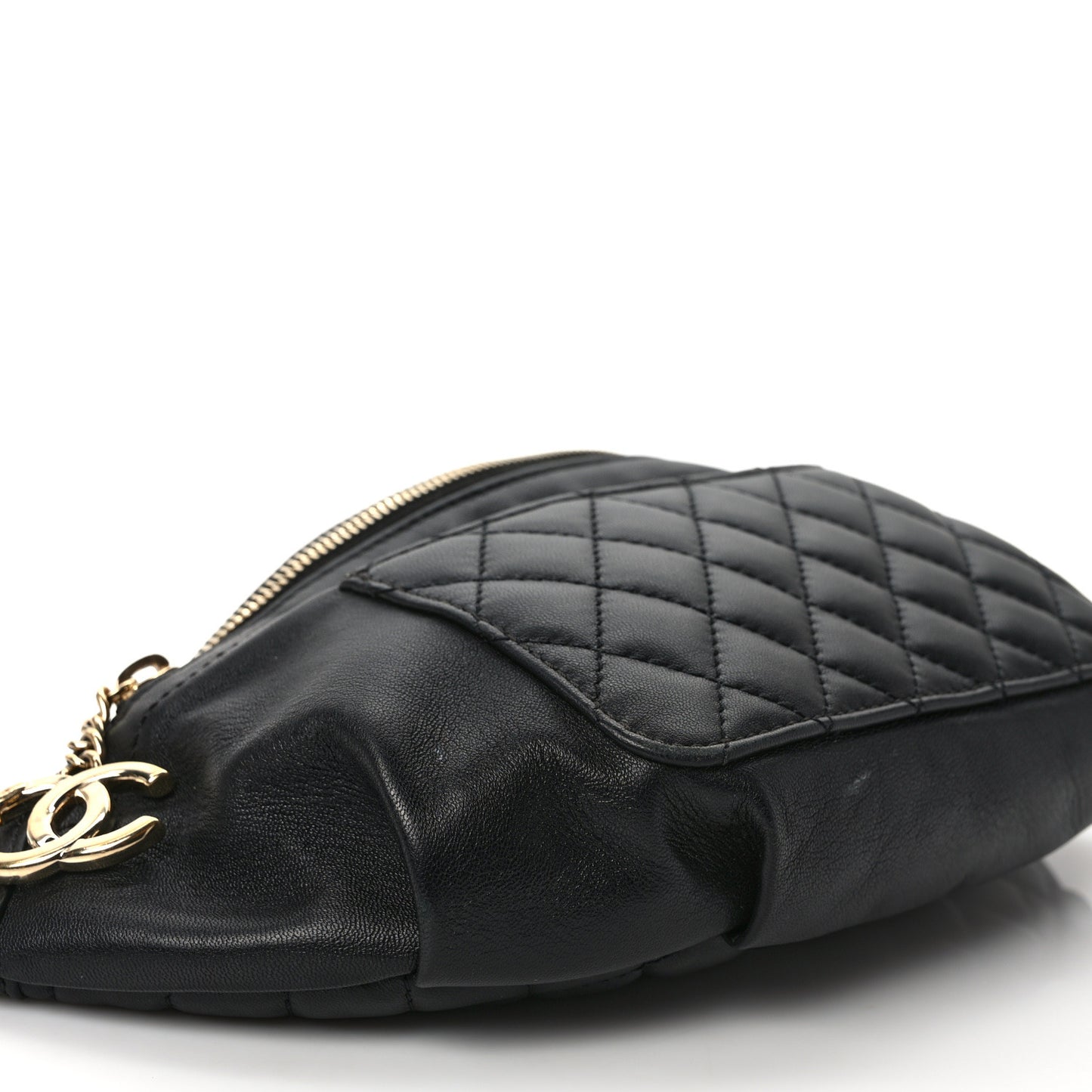 Lambskin Quilted Waist Bag Fanny Pack Black