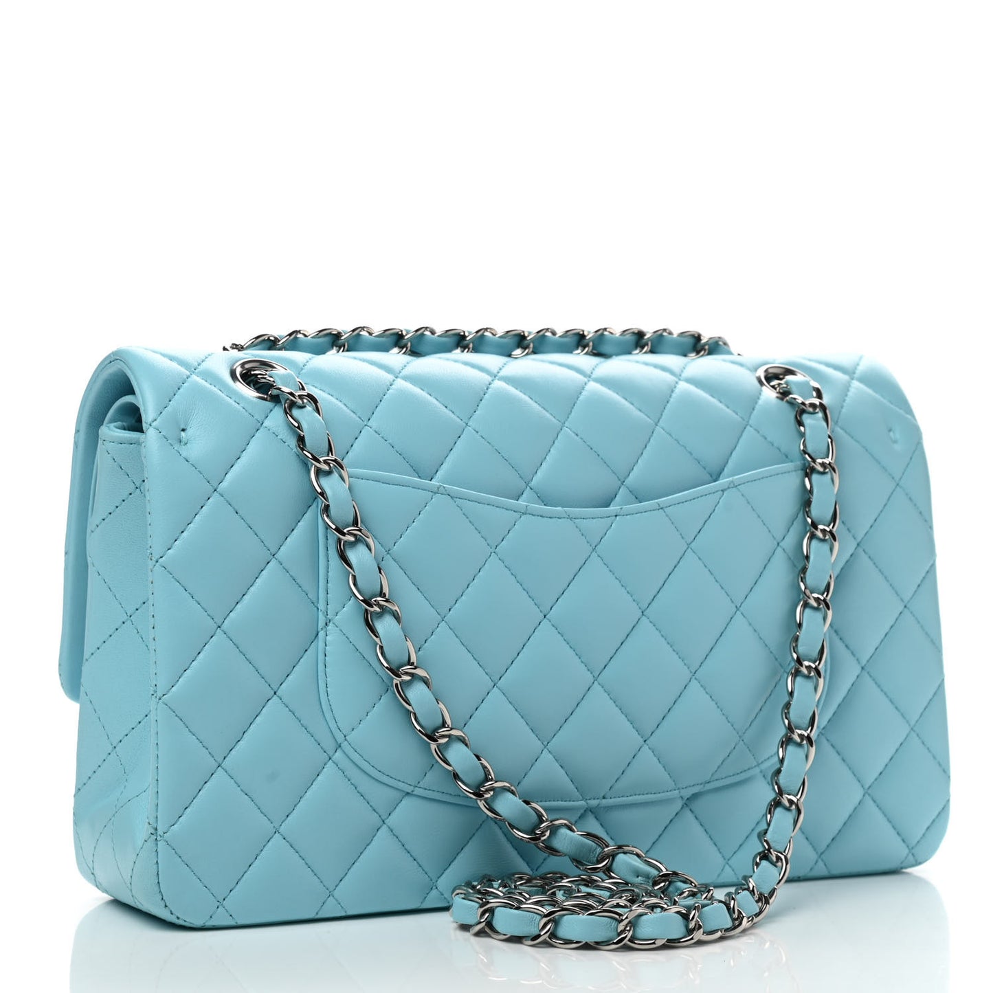 Lambskin Quilted Medium Double Flap Neon Blue
