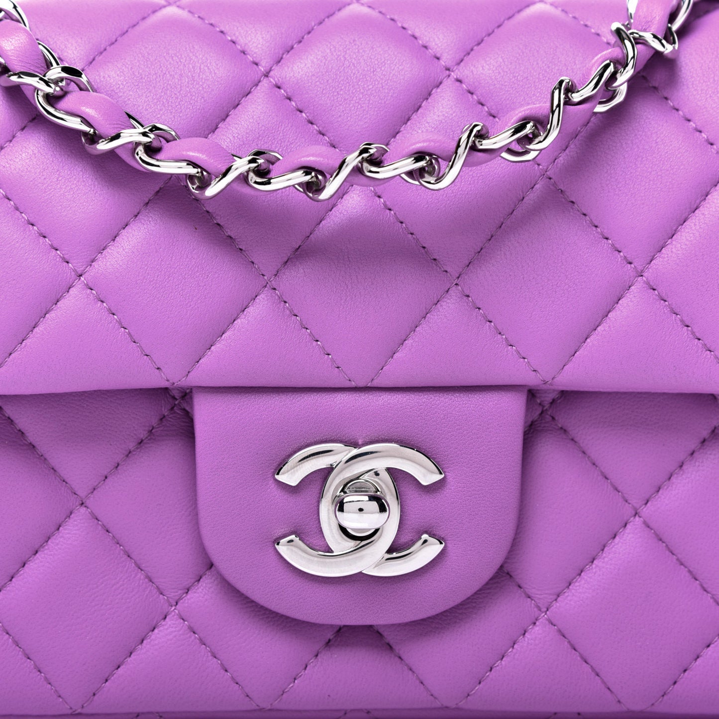 Lambskin Quilted Mini Rectangular Flap Purple