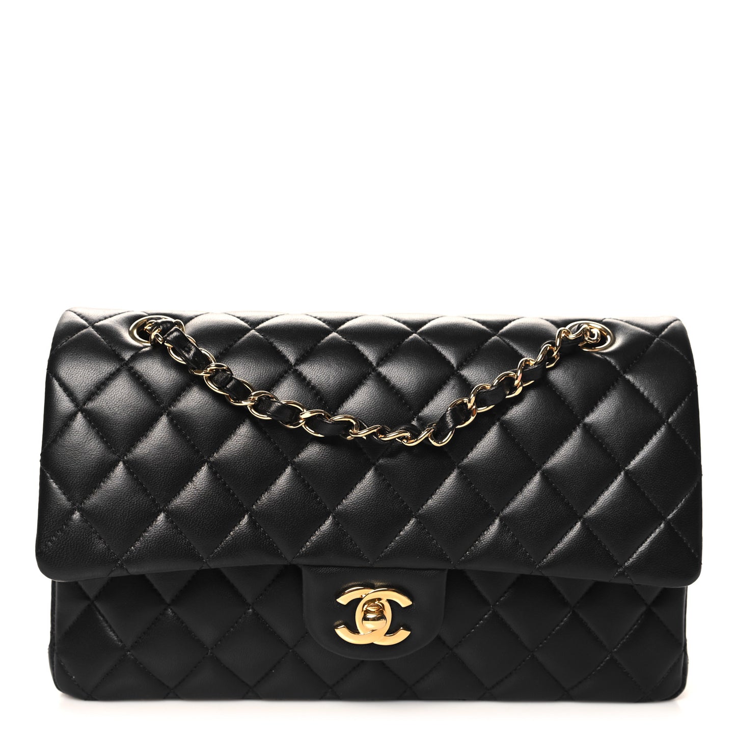 Lambskin Quilted Medium Double Flap Black