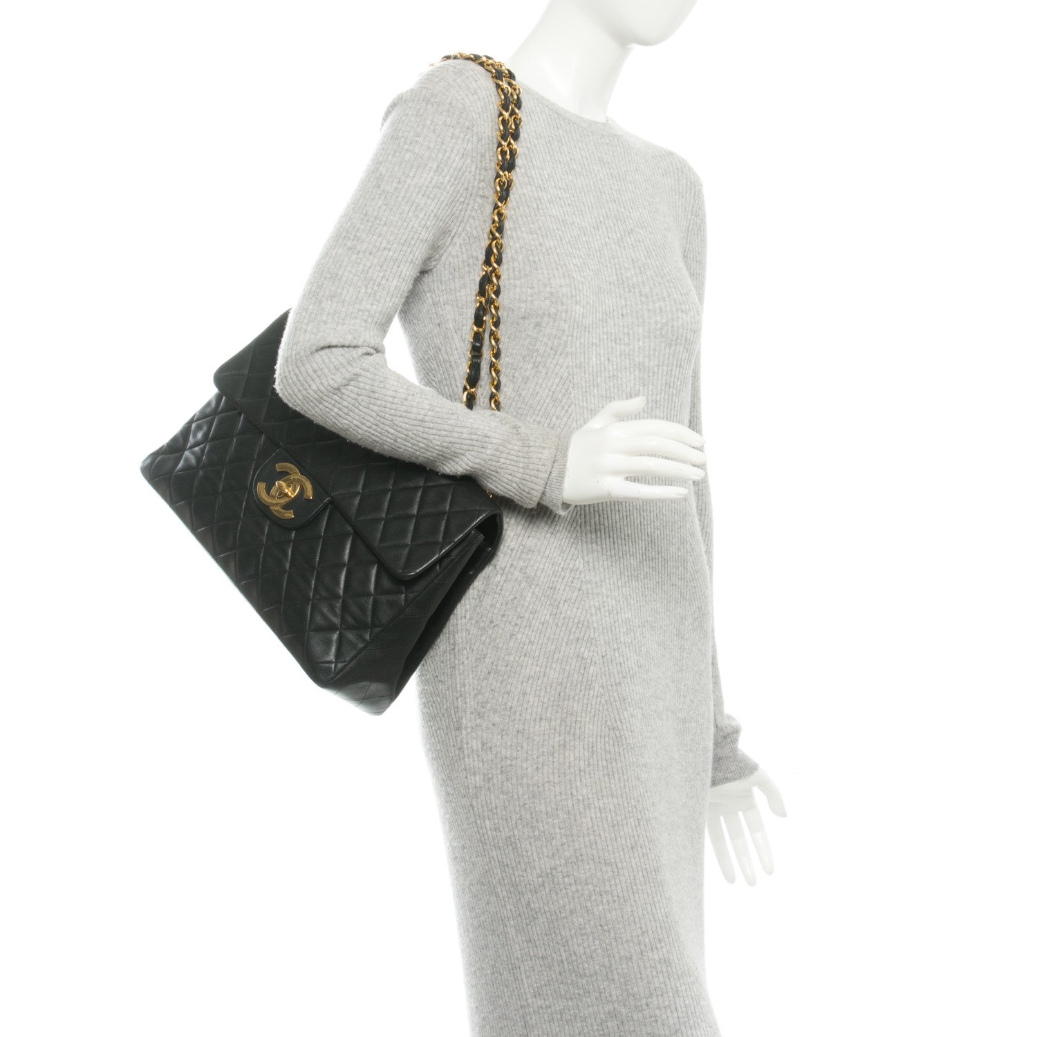 Chanel Lambskin Quilted XL Jumbo Single Flap Black 2 of 9