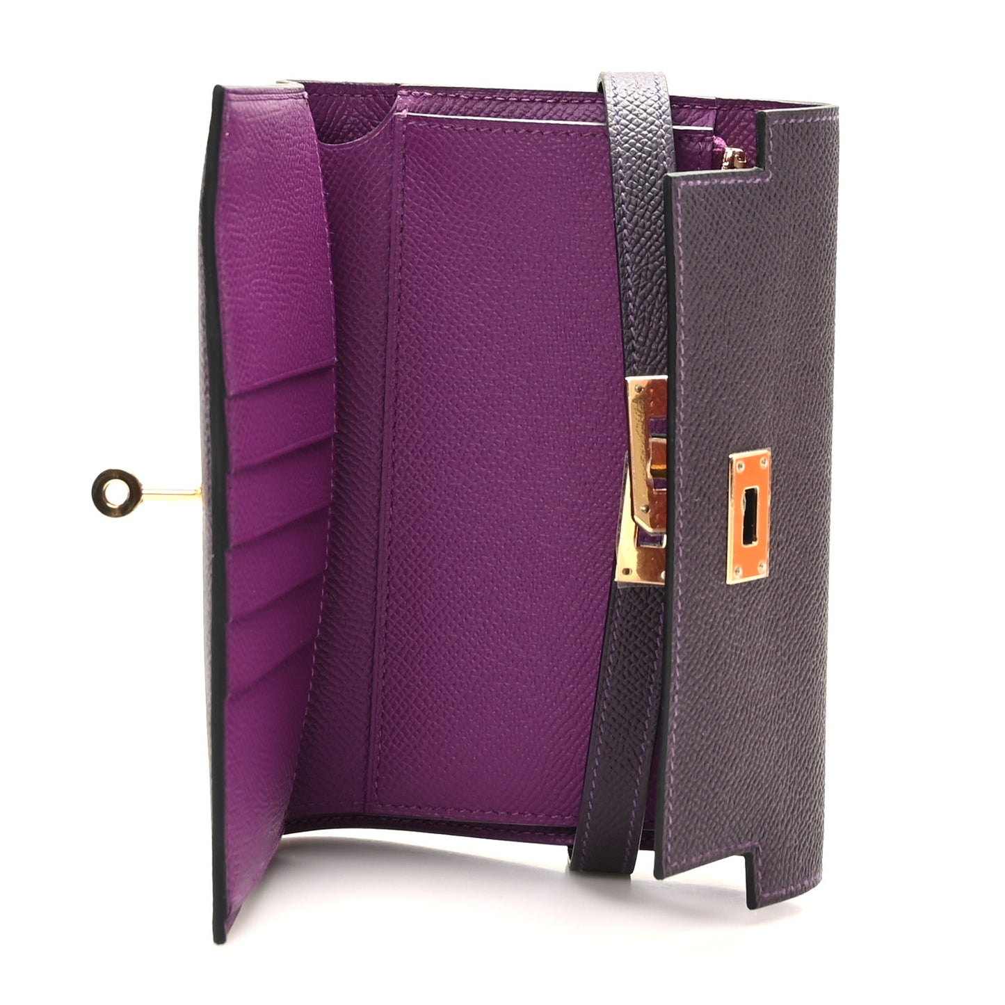 Epsom Verso Medium Kelly Wallet Raisin Anemone