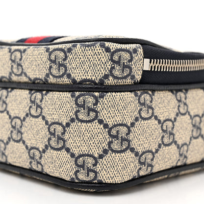 Gucci GG Supreme Monogram Textured Dollar Calfskin Web Mini Ophidia Double Zip Messenger Bag Beige Blue 10 of 10
