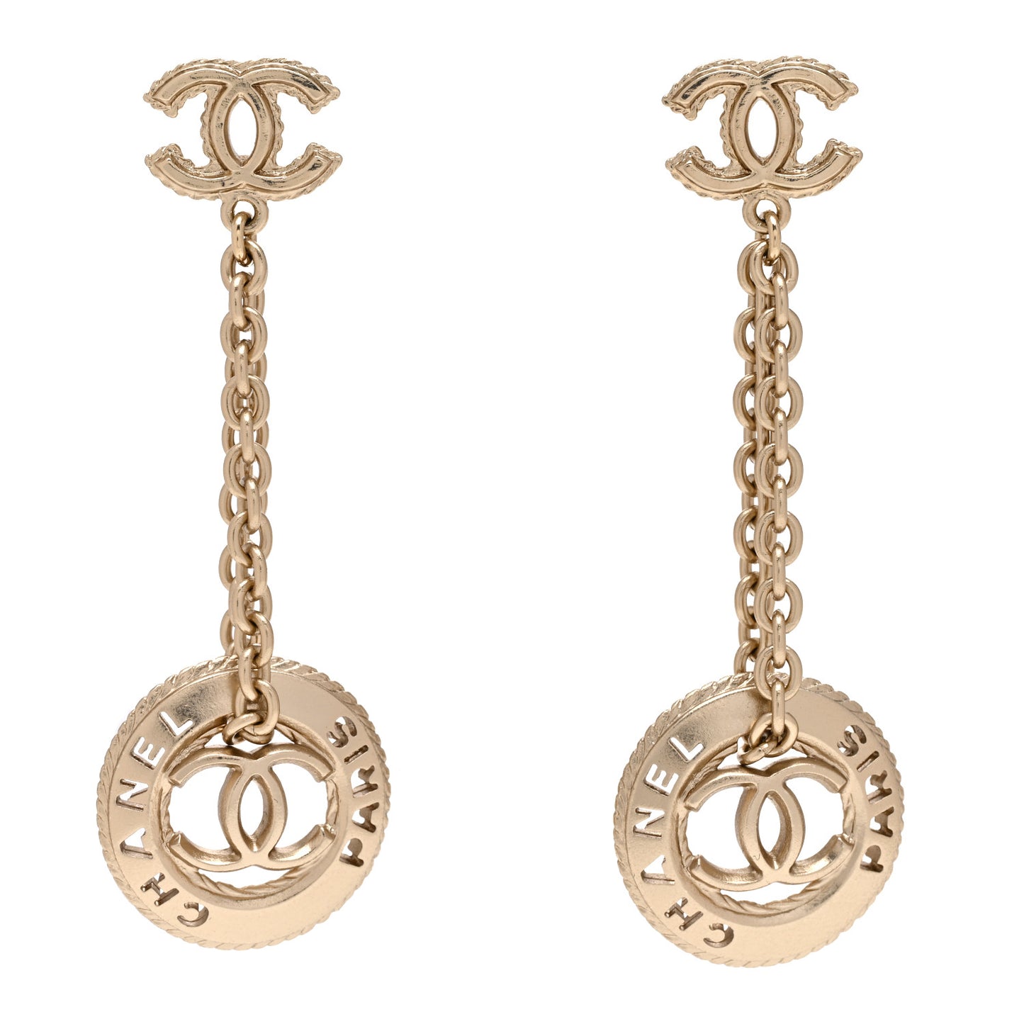 Medallion CC Drop Earrings Light Gold