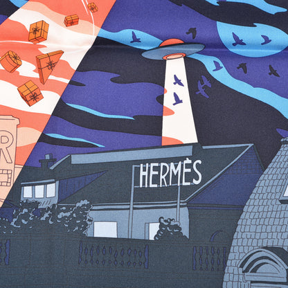 Hermes Silk Space Shopping Au Faubourg Scarf 90 Marine Orange Violet 6 of 7