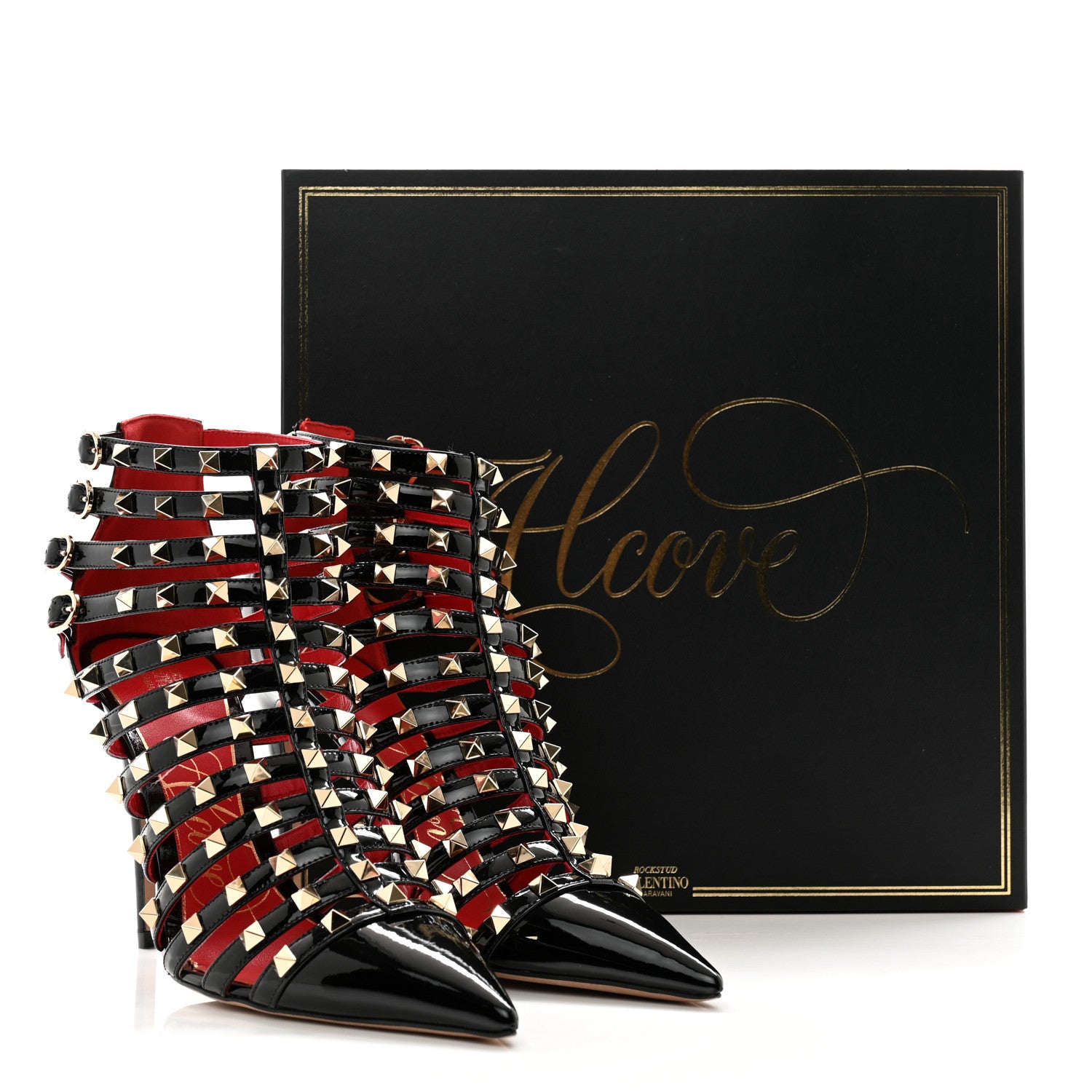 Valentino Garavani Patent Rockstud Alcove Cage 100mm Booties 41 Black 11 of 11