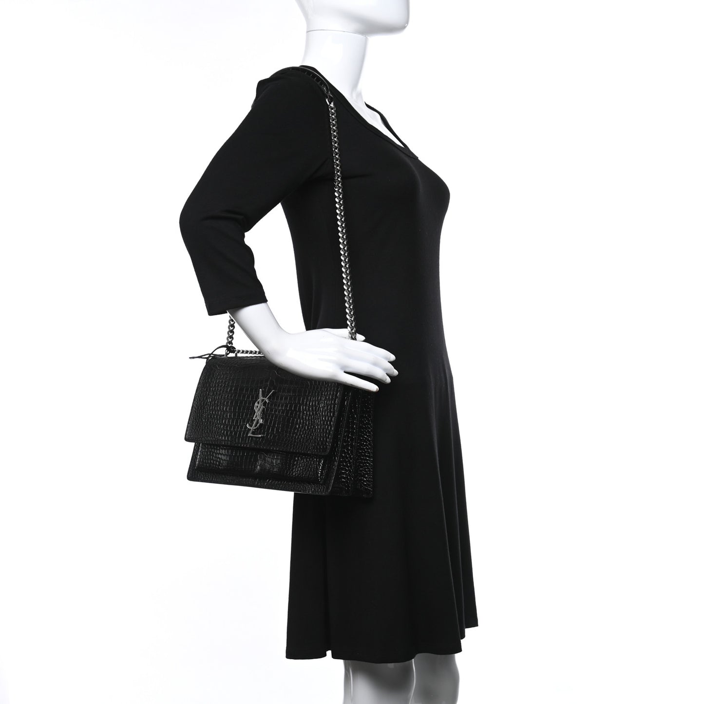 Calfskin Crocodile Embossed Large Monogram Sunset Black