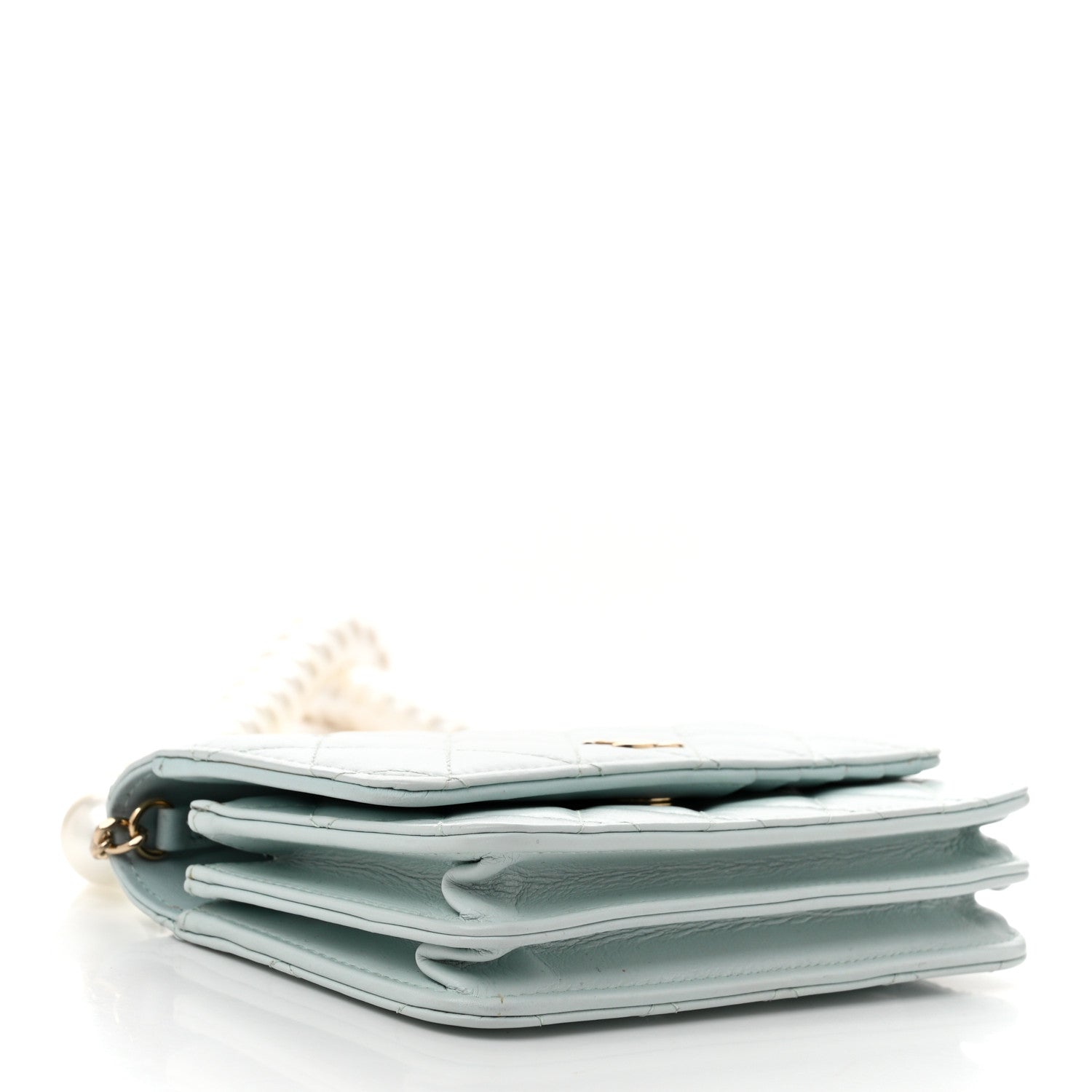 Chanel Calfskin Quilted Mini Maxi Pearls Wallet On Chain WOC Light Blue 4 of 10