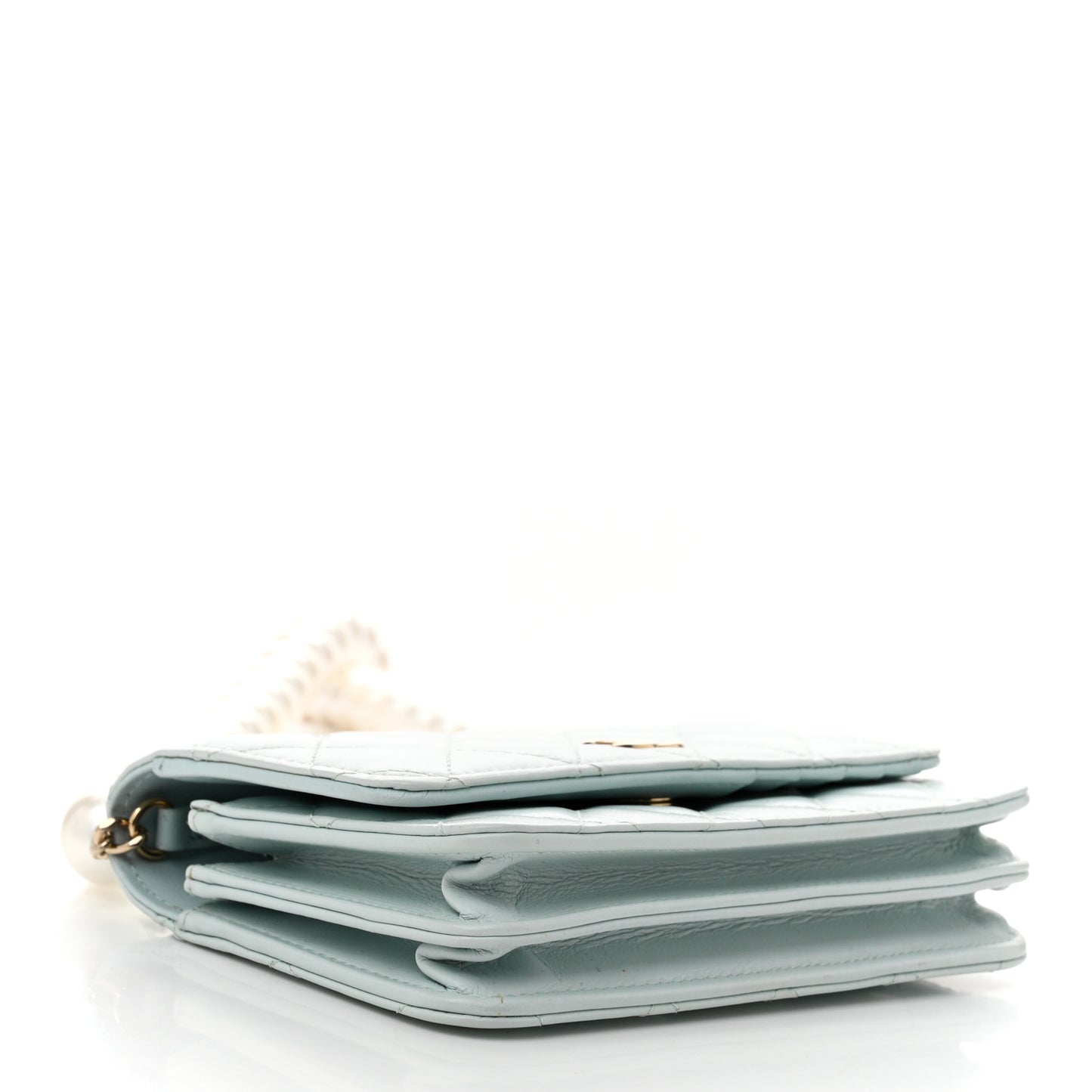 Calfskin Quilted Mini Maxi Pearls Wallet On Chain WOC Light Blue