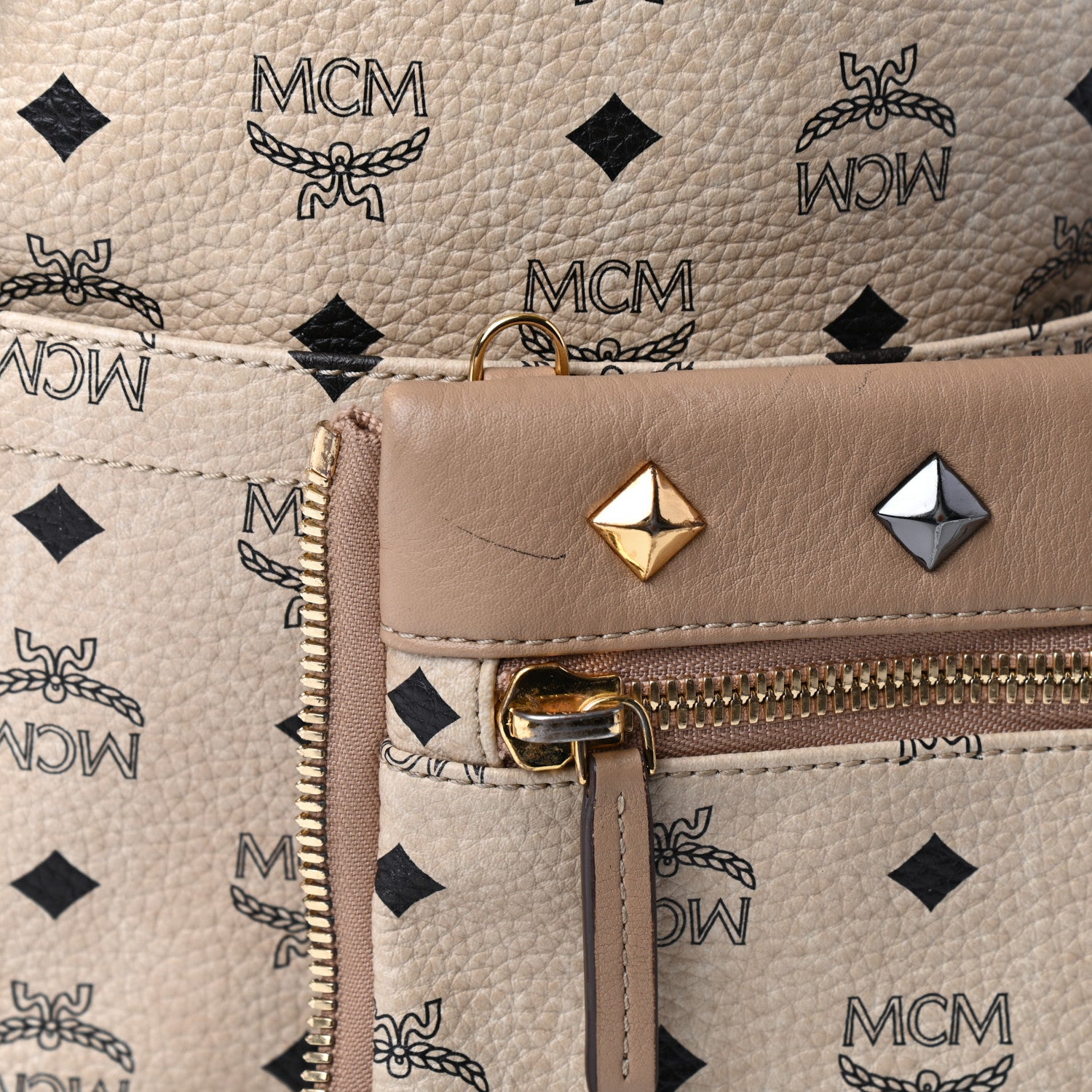 MCM Visetos Studded Small Dual Stark Backpack Beige 10 of 10