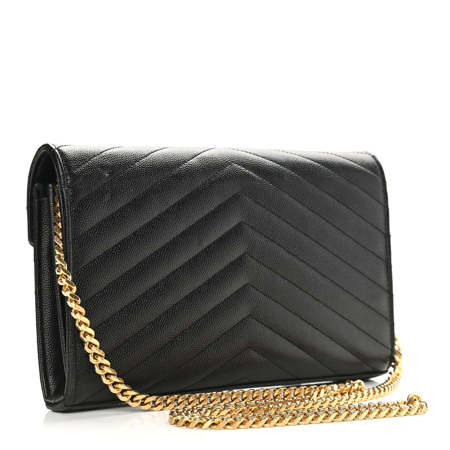 Grain De Poudre Matelasse Chevron Monogram Chain Wallet Black