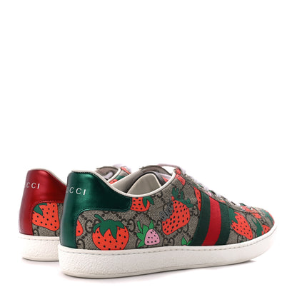 Gucci GG Supreme Monogram Strawberry Web Womens Ace Sneakers 40 Beige Multicolor Red Green 4 of 10