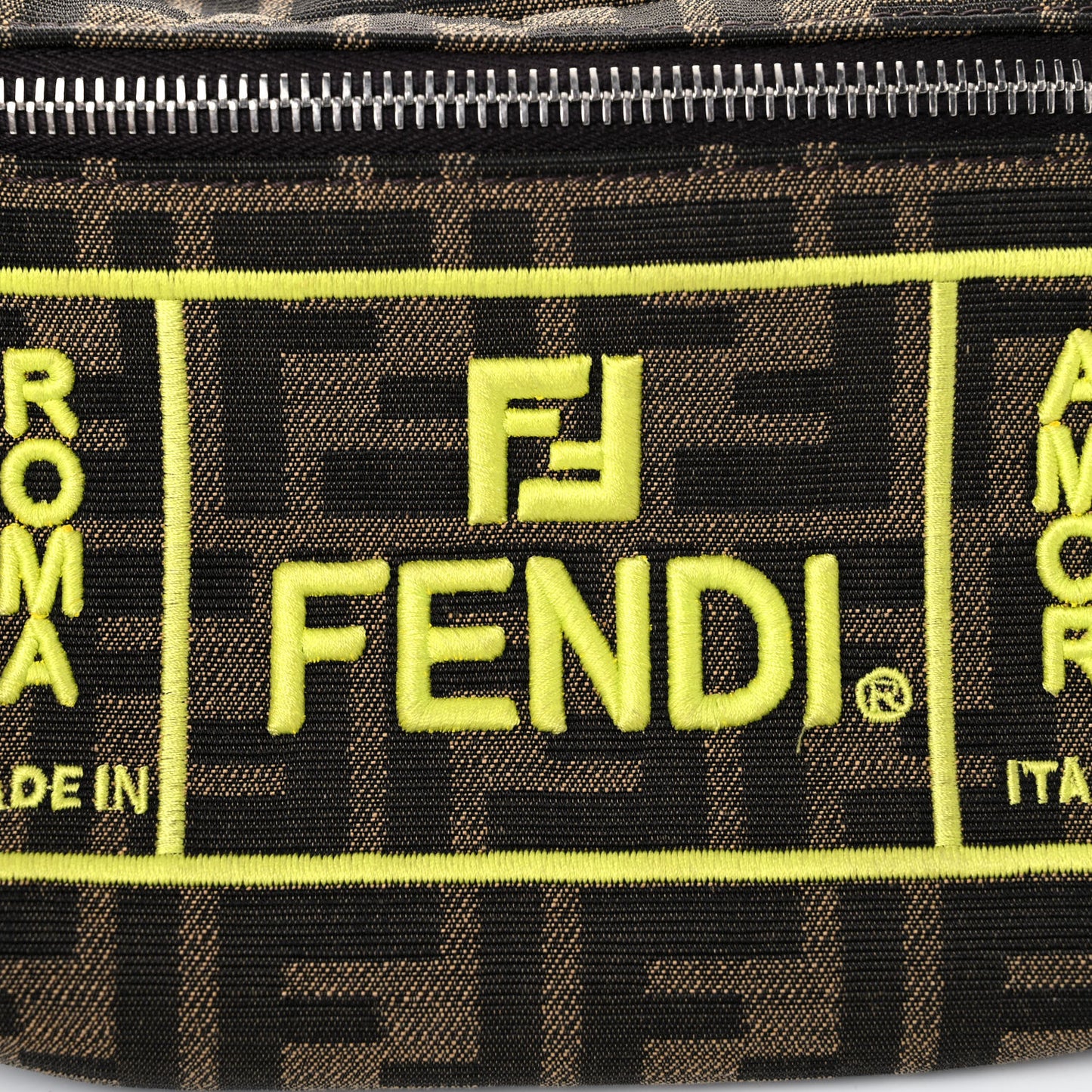 Fabric Jacquard FF 1974 Logo Threaded Edge Kids Belt Bag Tobacco Giallo Fluo