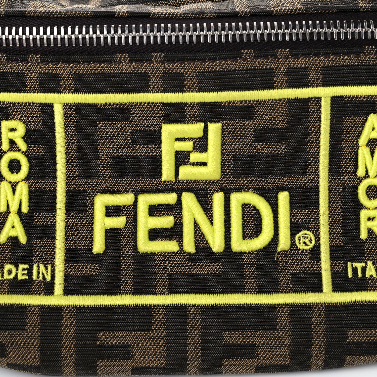 Fendi Fabric Jacquard FF 1974 Logo Threaded Edge Kids Belt Bag Tobacco Giallo Fluo 13 of 14