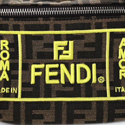 Fendi Fabric Jacquard FF 1974 Logo Threaded Edge Kids Belt Bag Tobacco Giallo Fluo 13 of 14